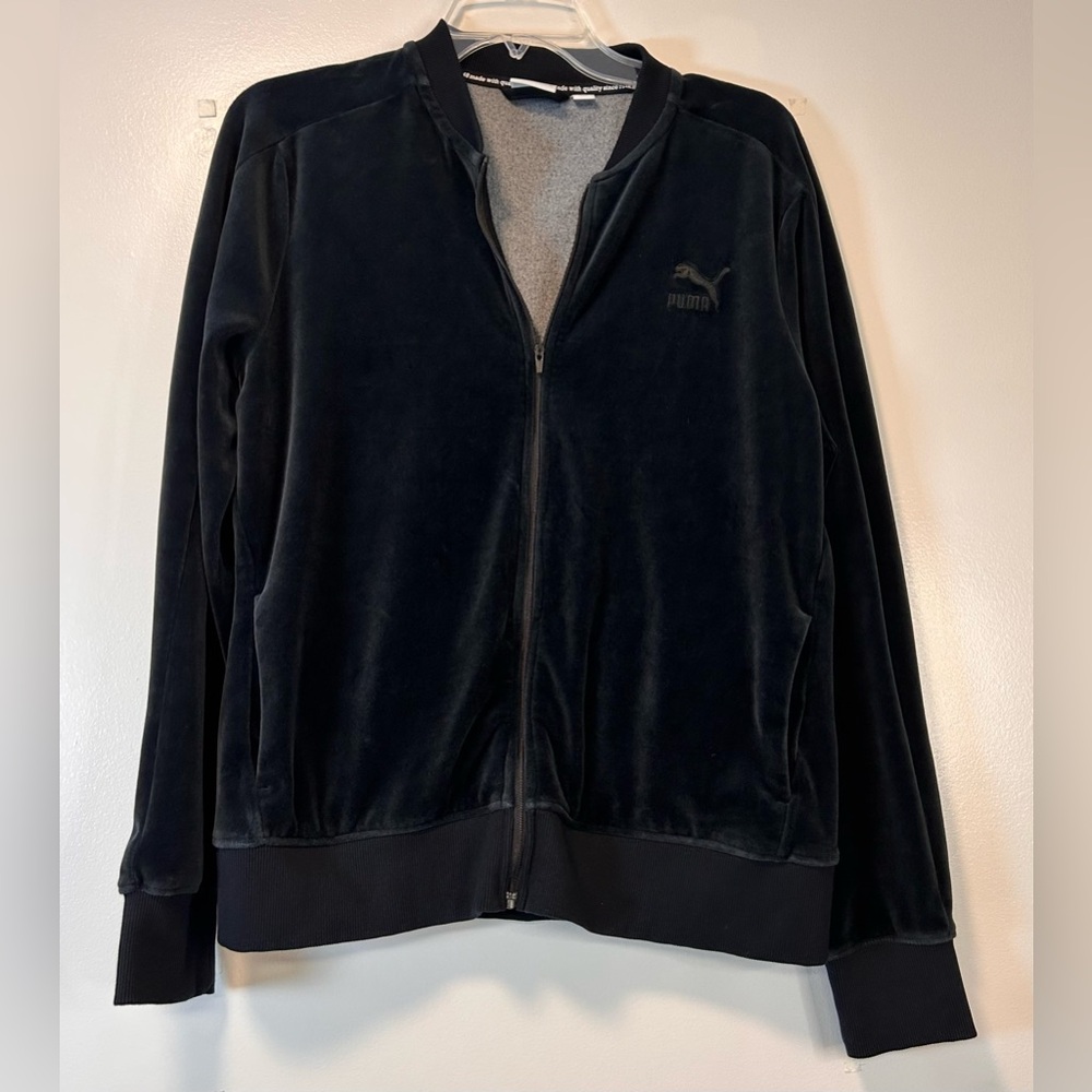 PUMA Black Velvet Full Zip With‎ Pockets Track Jacket Women’s Size XL